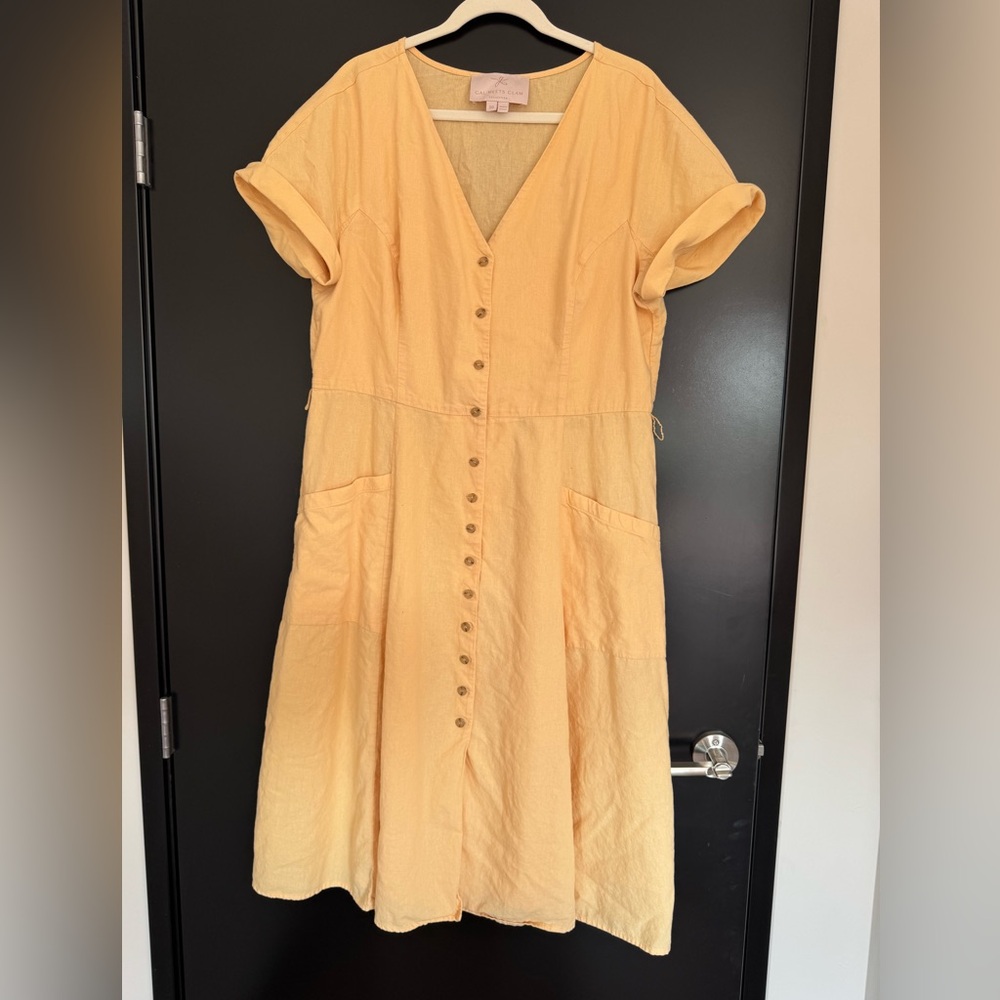 Gal Meets Glam Butter Yellow Midi Dress with Buttons